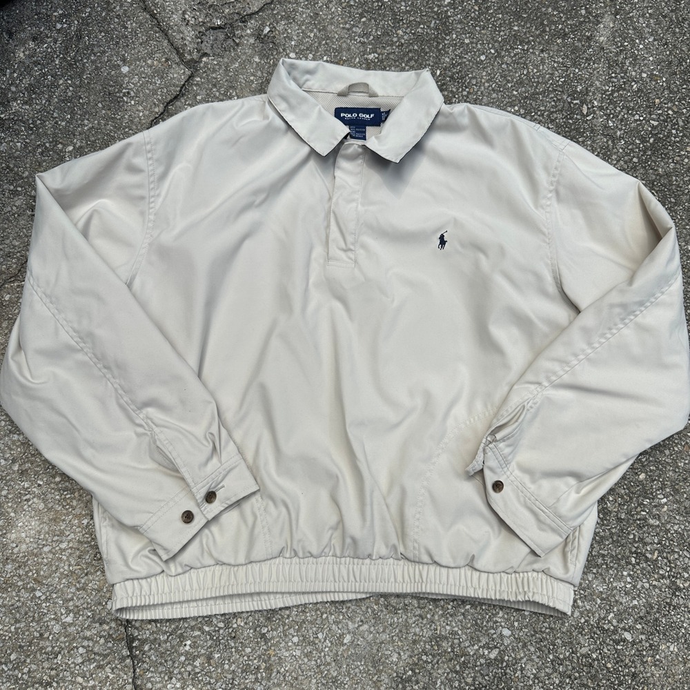Polo Golf Ralph Lauren Mens XL Windbreaker Pullover Cream Beige Lined Jacket